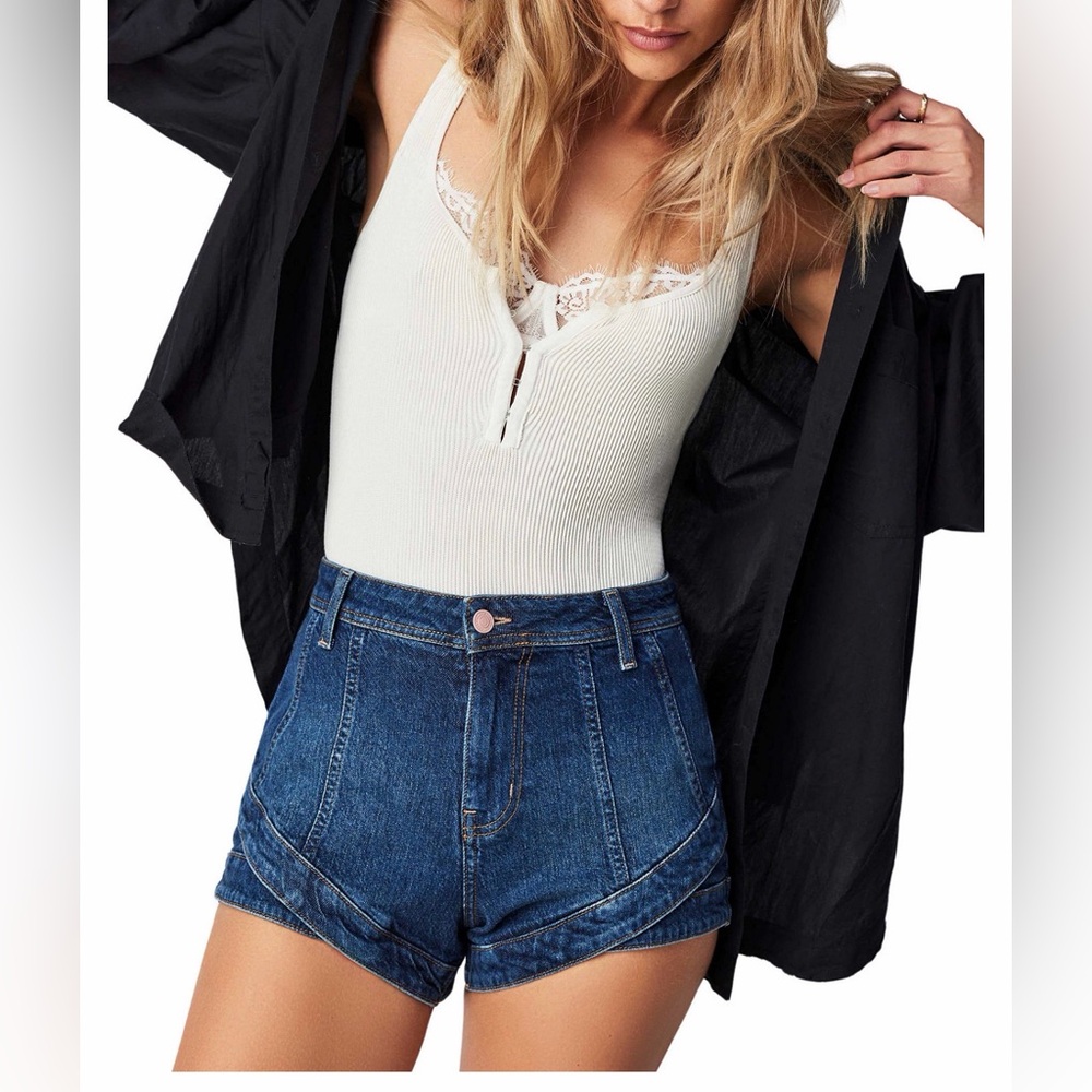 We The Free Crvy Dark Blue High-Rise Jean Shorts
